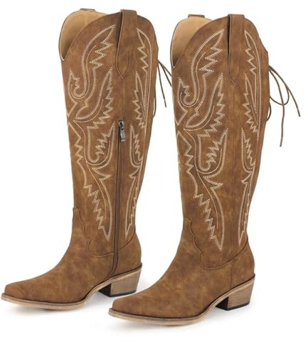 JHSDHYD Stivali Cowboy Donna Stivali da cowboy western con punta a punta, cerniera laterale, ricami, tacco a blocco, stivaletti da cowgirl da donna(Color2,7)