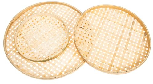 Uonlytech 3 pièces Paniers Bambou Tressé à Main Tamis Multi-usage Empilables Plateau Ménager Résistant et Pratique Accessoire Cuisine Naturel