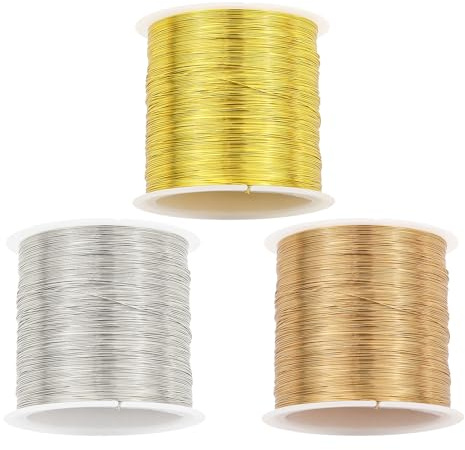 alwaiiz 3 Spule Schmuckdraht 100 m × 0.3 mm, Legierungskupfer Basteldraht Dünn, Dünner Draht zum Basteln, Bastel Draht für Herstellung von handgefertigtem Schmuck DIY