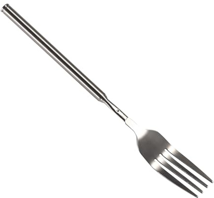 WAHEWUD Vaisselle de table en acier inoxydable, fourchette à long manche, poignée rétractable robuste et durable, fourchette extensible pour barbecue, dîner, dessert, saucisses,