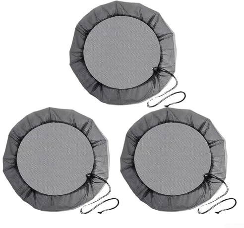 Pumixiy Copertura in rete per barili di pioggia da 30 cm con coulisse per – Confezione da 3 coperchi in poliestere per raccolta dell'acqua all'aperto, protezione anti-incrostazione