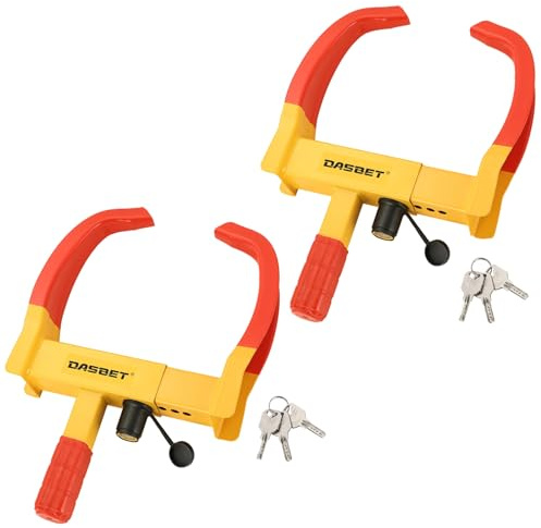 DASBET 2 Pack Trailer Wheel Lock | Heavy Duty Anti Theft Wheel Clamp Lock with 3 Keys Adjustable Security Tire Lock Fits 7-11 Width Tyres, Great Deterrent for Trailers Car SUV Boats ATVs