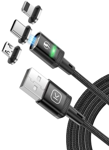Kuulaa 2M Magnetisches Ladekabel, Magnetisches Lightning-Kabel, Magnetisches Handy-Ladegerät, 3A Schnellladung mit 3-in-1-Ladeadaptern, Nylon-ummanteltes Handykabel, kompatibel mit allen Geräten