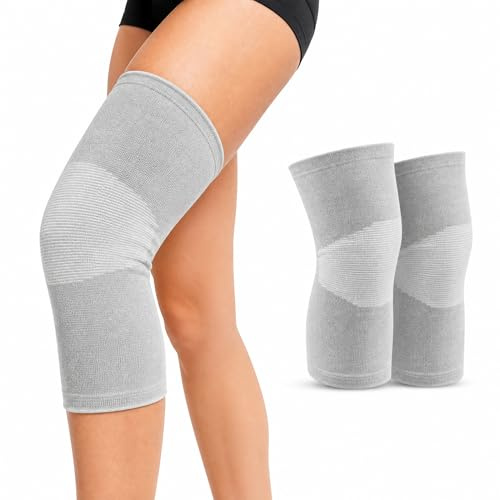 Sdhgerh 2 st Bambus Knäbandage för damer män Bambus kompressionsbandage Artros Knästöd Bandage Andningsbar Elastisk Knäbyxor för Sport Vardagsliv (Grå, XL)