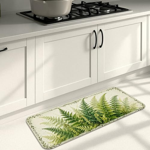Küchenmatten mit botanischem Farn für Boden, Blätter, Vintage, Natur, weiche Matten, federgepolstert, bequem, waschbar, Dekor-Teppiche für Küche, Waschbecken, Waschküche, Badezimmer, 40,6 x 129,9 cm
