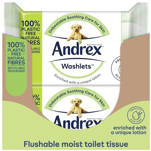 Andrex Fresh and Soothe Hygiene Wipes, 12 Packs - Flushable Toilet Wipes - Skin Kind - Contains Aloe Vera and Prebiotic Lotion- Biodegradable and Plastic-Free, FSC Certified