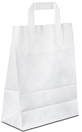 Papiertüten weiß mit Flach-Henkel I 50 Stk. 22+10x28cm I Papiertragetasche für Einzelhandel, Hochzeit, Geburtstag, TO-GO I Geschenktüten aus Kraftpapier I HUTNER