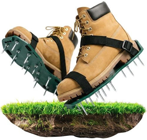ARPON Rasenlüfter-Nagelschuhe|Rasenschuhe mit Klettverschluss|Rasenlüfterschuhe zum Rasen Vertikutieren und Aerifizieren|Garten Schuhe zum Rasen belüften|Rasenbelüfter für manuelle Lüftung des Bodens