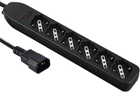 Electraline 62067 Multipresa per UPS con 6 posti bivalenti 10/16A con Interruttore di Sicurezza, Spina ingresso tipo VDE C14, Cavo 1,5m, Nero