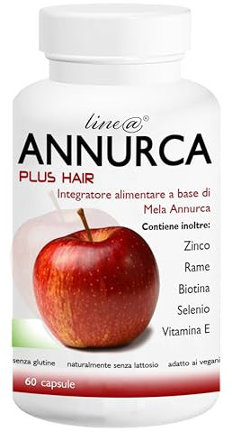 Mela Annurca Plus hair Line@ | INCREMENTA e rinforza i tuoi CAPELLI | 60 capsule | 800 mg estratto secco di MELA ANNURCA | ZINCO | RAME | BIOTINA | SELENIO | VITAMINA E