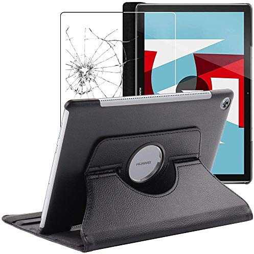 ebestStar - for Huawei MediaPad M5 10.8 Case Tablet 10.8, Cover 360 Rotating Protection, PU Leather, Black + Glass Screen Protector