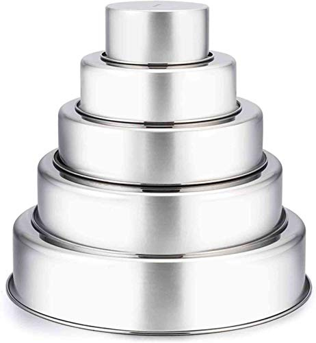 TeamFar Cake Pan, 4’’ - 6’’ - 8’’ - 9½’’ - 11’’, Stainless Steel Round Baking Tier Smash Cake Pans Set, Healthy & Heavy Duty, Mirror Finish & Dishwasher Safe - Set of 5