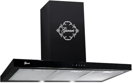Gurari GCH 462 BL Dunstabzugshaube 90 cm Schwarz Glas | Wandhaube 1000 m³/h | Abzugshaube Abluft oder Umluftbetrieb mit den passenden Kohlefilter | Wandmontage | Touch Control | Fernbedienung | Timer