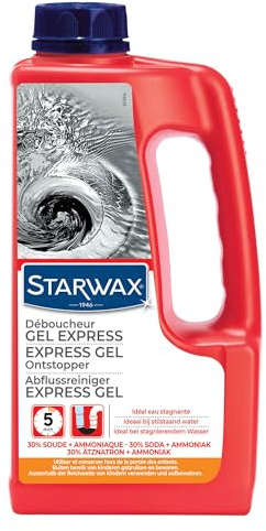STARWAX Abflussreiniger Express-Gel 1 l | Stagnierendes Wasser, wirkt in 5 Minuten, Gel mit 30 % Ätznatron, Küche und Bad, 1 l = 2 Anwendungen