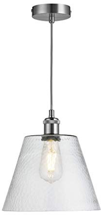 Stunning Single Light Glass Cone/Domed Shaped Industrial Style Ceiling Pendant Finished in Satin Silver Finish