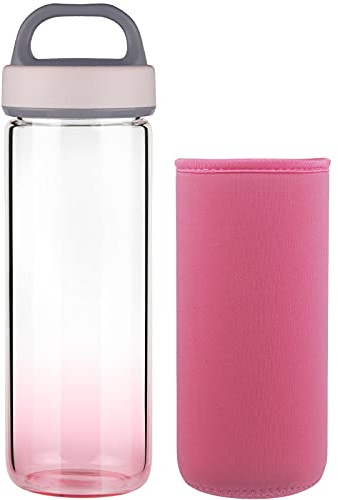 Life4u Botella de Agua de Cristal de Borosilicato Botella de Agua de Vidrio Sin BPA 750 ml (Rosa)