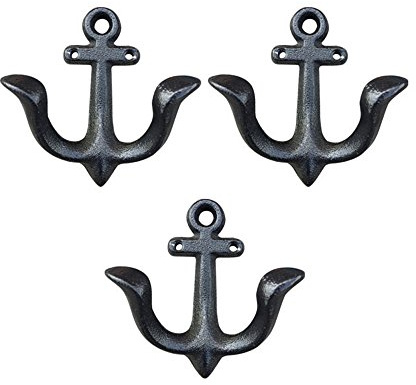 Storeka Wandhaken im maritimen Anker-Design, Vintage-Stil, rustikal, Gusseisen, Kleiderhaken, dekorativ, Wandmontage, antiker Aufhänger (3 Stück)