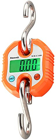 Rhorawill Bascula Digital Viaje Báscula de Pesca Báscula Colgante Balanza Báscula de Maleta con Pantalla LCD y 2 Ganchos Desmontables, Bascula Viaje Para Viajes, Pesca, Caza Al Aire Libre (Naranja)
