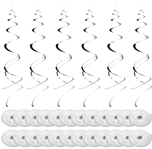 NATUCE 30 Pcs Tourbillons Suspendus, Décoration Tourbillon Plafond Guirlande à Spirales, Serpentins Suspendu pour Anniversaire, Mariage, Décorations De Fête (Argent)