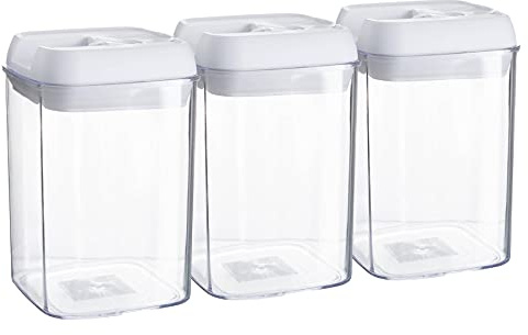 Argon Table Food Storage Containers with Airtight Flip Lock Lids - 800ml - White - 3 Pack - Plastic Kitchen Storage Pantry Food Organiser for Cereal, Oats, Sugar, Coffee, Biscuits, Tea