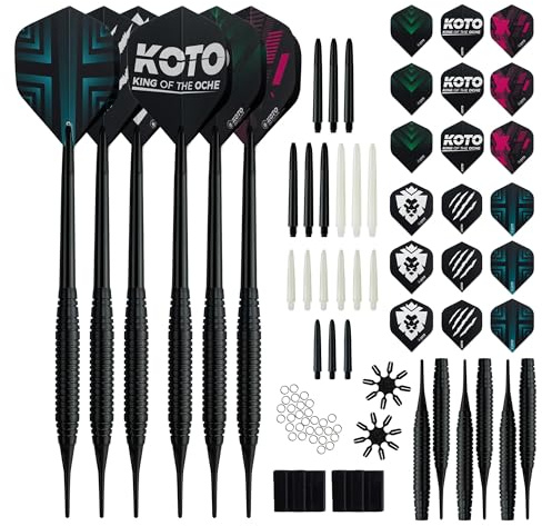 KOTO - 6 Black Brass Darts, 90 Pieces Accessories Plastic Tip, Plastic Tip, Electronic Target & Soft Tip Darts