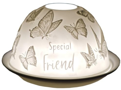 Cello Porzellan Teelichthalter Kuppel - Besonderer Freund Geschenk | Lithophan-Kuppel mit Freundschaftsmotiv; geeignet für Duft- und normale Teelichter sowie LED-Lichtsockel.