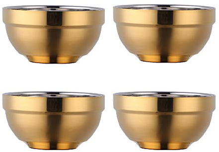 Buyer Star 4Pcs Stainless Steel Double- Walled Insulated Soup Bowls, Metal Soup Cereal Bowls, Heavy Duty Vacuum Rice Bowls for Cereal, Soup, Ice Cream, Rice, Noodles, Salad (13 oz) -Gold