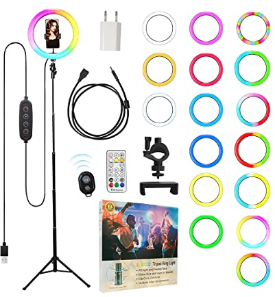 Ringlicht - mit - Stativ - Handy USB Europäischem Stecker 29.5cm Selfie Ringleuchte mit und Verängerungskabel Fernbedienung für YouTube Fotografie Live Streaming Licht mit Stativ RGB LED Ringlicht