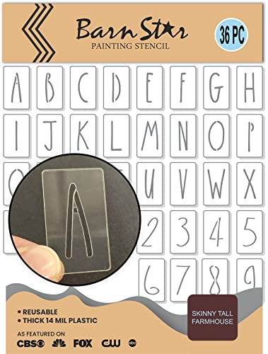 Skinny Tall Letters Stencil Kit - Paint Your Own Wood Signs - Reusable Farmhouse Handwritten Font Templates - Full Alphabet + Numbers - 36 Pieces (1/2 INCH)