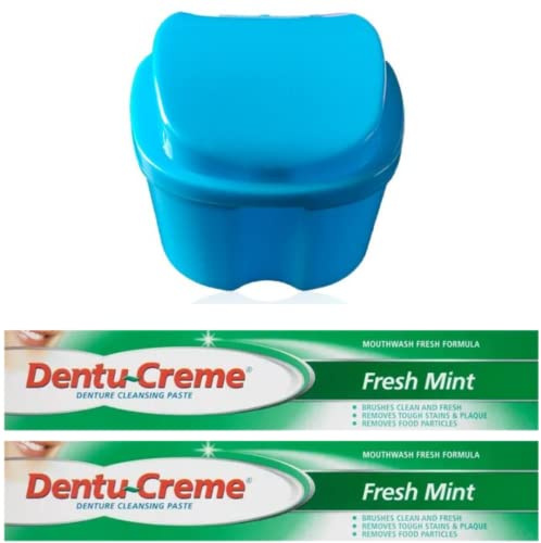 Denture Bath - Total Denture Care - with 2 x 75ml Denture Cream Cleansing pastes to freshen and Clean dentures