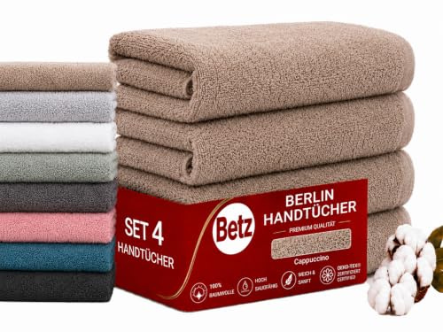 Betz Handtuch Set Berlin – 4er Pack Handtücher 50x100 cm – 100% Baumwolle – Frottee Handtücher für Bad, Gäste & Alltag – hochwertige Qualität, pflegeleicht & langlebig Farbe Cappuccino