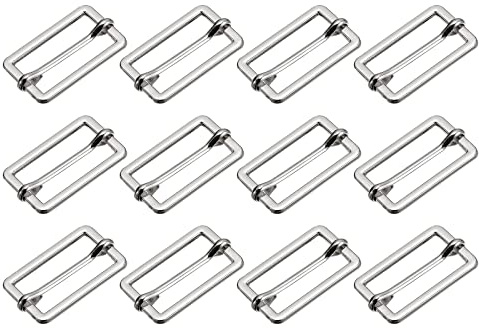 sourcing map Glissières Boucles, 12pcs 25x13.5x2mm Métal Rectangle Ajusteur Triglides Glisser Boucle Rouleau Stylo Boucles Glisseur Courroie Ajusteur pour Ceinture Sac, Argenté Tone