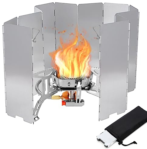 MIVITOOM 12 Plates Camp Stove Windshield Stove Windscreen, Folding Aluminium Compact Camping Windshields for Outdoor Camping Cookers, Silver