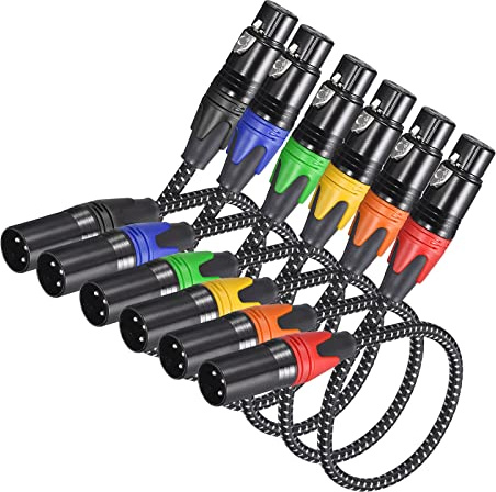 Patikil XLR Cables, 3ft 21AWG Microphone Speaker Cables Nylon Braided XLR Patch Cords 3-Pin Male to Female for Mic Mixer Pack of 6