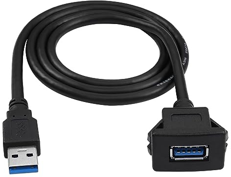 YACSEJAO USB Flush Mount Kabel USB 3.0 Square Dash Mount Panel Verlängerungskabel mit Schnalle für Auto Motorrad Boot, 1m
