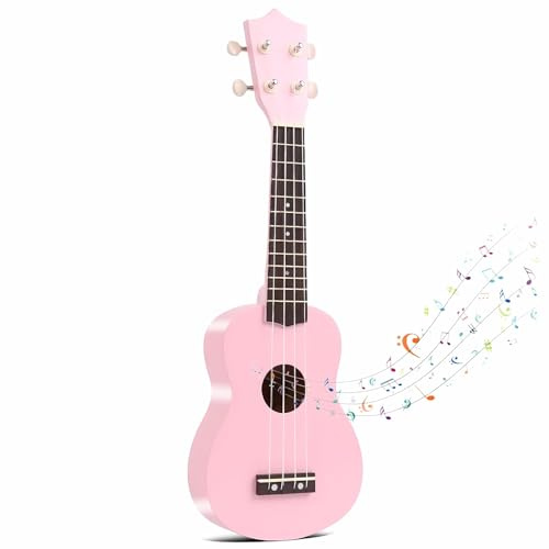 21 Inch Carbon Fibre Kids Toddler Child Children Acoustic Guitar Ukulele Musical Instruments Ideal for 3-9 Year Old Boys Girls Gifts (Pink)