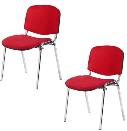 Topsit 2er Set Besucherstuhl Chrom ISO, Bequemer Konferenzstuhl, stapelbar, mit gepolsterter Sitzfläche und Rückenlehne. (Rot)