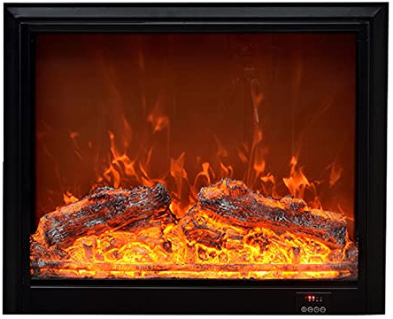 Cheminées électriques Décoration Cheminée Simulation Flame Accueil Foyer électrique Incorporé Villa Hotel TV Décoration murale avec simuler des flammes dynamiques, bordure noire (pas de fonction de ch