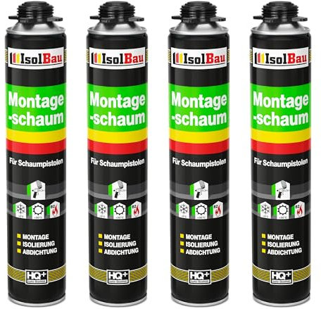 Isolbau Mousse de construction 4 x 750 ml de mousse polyuréthane monocomposant pour pistolet - Isolation et étanchéité pour l'intérieur et l'extérieur