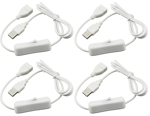 HUAZIZ 4 Stück Kabel mit Ein/Aus Schalter USB Stecker auf Buchse Verlängerungskabel 1m Weiß für LED Schreibtischlampe LED Streifen