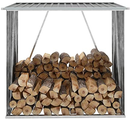 FENLAX Brennholzlager Verzinkter Stahl 163x83x154 cm Grau Garten Feuerholz Unterstand Brennholzregal Metall Stapelhilfe für Brennholz Aussen Metall Kaminholzregal Feuerholz Aufbewahrung Außen