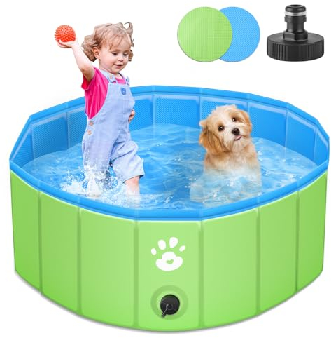 Hundepool für Große & Kleine Hunde, 80cm Faltbarer Hunde Pools Hundebadewanne, PVC Schwimmbecken Planschbecken für Kinder und Hunde, Tragbar Hundebecken Hundebadewanne