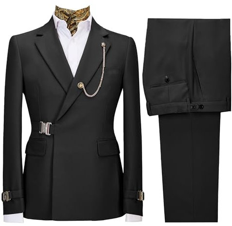 Herren Casual 2 Stück Bräutigam Anzüge Kerbe Revers Business Casual Blazer Hosen Slim Formal Hochzeit Prom Tuxedo Anzüge (Schwarz,5XL)