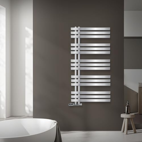LuxeBath Badheizkörper Seitenanschluss 600 x 1200 mm Chrom mit Thermostat und Anschlussgarnitur Eck Wand - Design Heizkörper Badezimmer Heizung Handtuchwärmer Handtuchtrockner Handtuchheizkörper