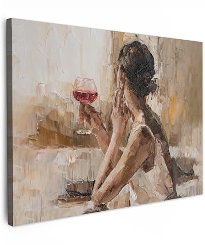 MuchoWow© Quadri Grandi Dimensioni 70x50 cm Quadretti Da Parete Quadro Moderno Camera Da Letto Stampa Foto Su Tela Soggiorno Con Cornice DecorazioniColore a olio - Donna - Vino