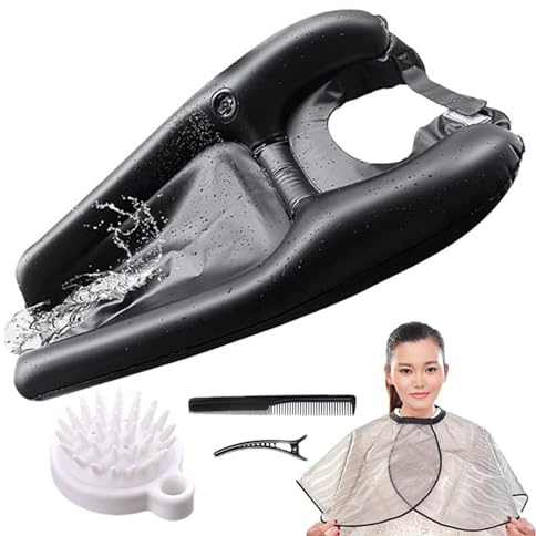 Plateau de shampooing gonflable, bac à shampoing gonflable, avec pince à cheveux, écharpe et peignes étanches, support de cou, plateau de lavage portable pour le lavabo