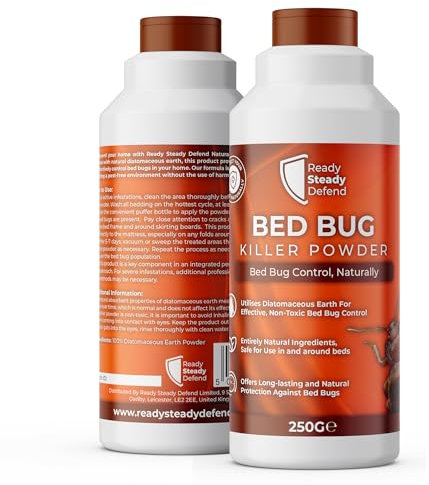 Bed Bug Killer Powder 250g Eco-Friendly - Diatomaceous Earth Powder, Long-Lasting & Safe for Family and Pets, Effective at All Life Stages, Easy Apply - Targets Eggs, Larave & Adult Bed Bugs