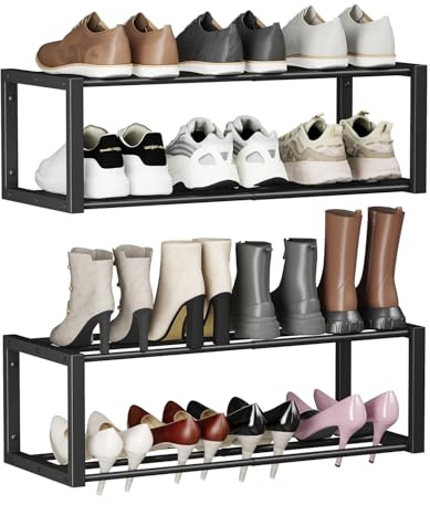 Homeiju Hängender Schuh-Organizer, 2 Stück, Wandmontage, für 12 Paar, platzsparendes Metall-Wand-Schuhregal, Schuhhalter zum Aufhängen für kleine Räume, Eingang, Schrank, Wohnmobil, Wohnmobil (schwarz