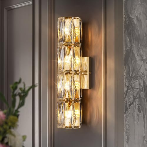 JUJUQI Kristall Wandleuchte Moderne Gold Wandlampe Innen Luxus K9 Kristall Lampen für Schlafzimmer Wohnzimmer Esszimmer Badezimme Flur Treppenhaus