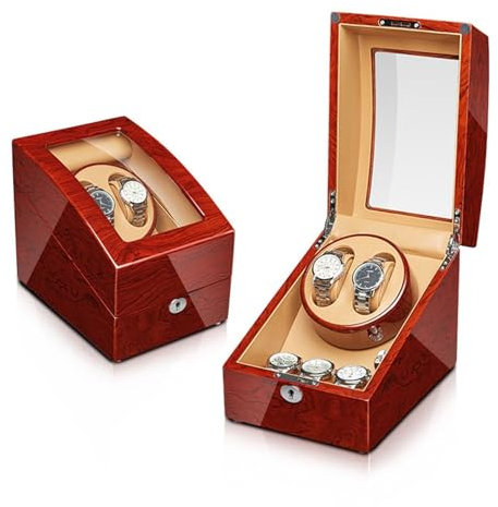 PAHION Automatische Uhrenbeweger Box Luxuriöser Drehen Uhrenbeweger Mit Weiche Und Flexible Uhrenkissen Leisem Mabuchi Motor Holz Uhrenaufbewahrungsvitrine(2+3)